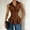 Brown, variant on Women's Fitted Button Down Shirt Casual V Neck Business Work Tops Slim Fit Pleated Ruffle Hem Blouse