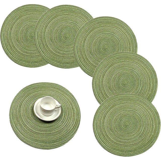 Manteles individuales redondos WEIHJMXG 6 piezas de algodón Trenzado Antideslizantes verde