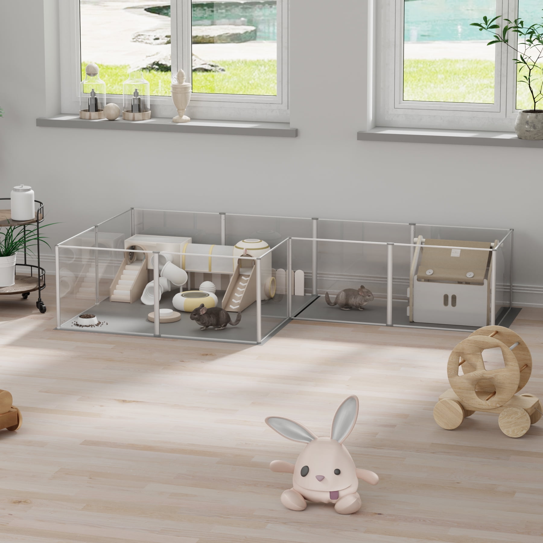 BingoPaw Clear Acrylic Playpen Guinea Pig Fence Play Pen Box with Waterproof Floor Pad for Rabbit, Hedgehogs, Hamsters, Small Animals