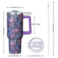 thumbnail image 3 of Boho Aesthetic 40oz Travel Coffee Cup, Bohemian Tumbler With Handle, Double Insulated Spill Proof Lid & Straw Lover's Gift, 3 of 5