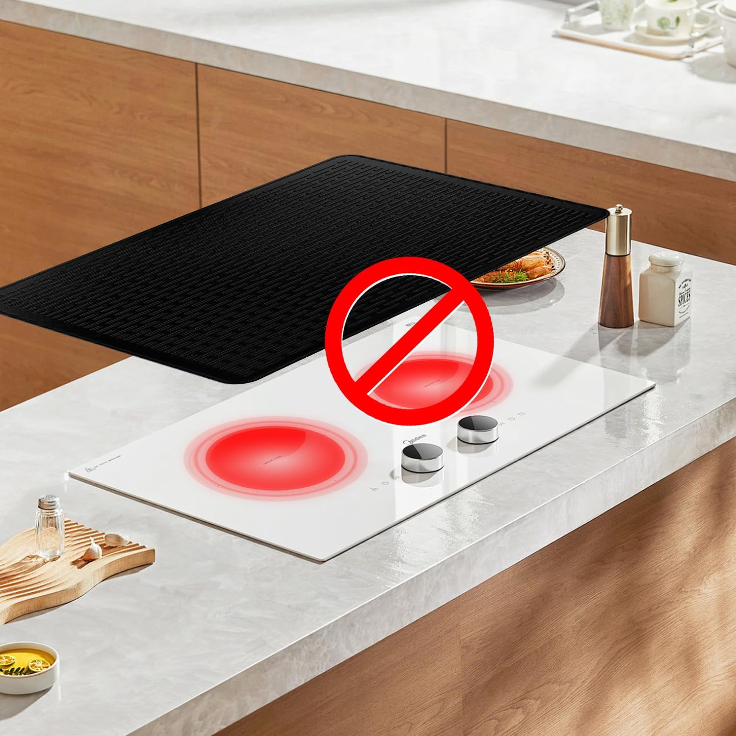 Neighborly Nook Stove Top Cover for Electric Stove - Silicone Stove Mat for Glass Top, Glass Cooktop Protector, XL Dish Drying Mats For Kitchen,Oven Covers for Electric Stove (Black,36 x 21)