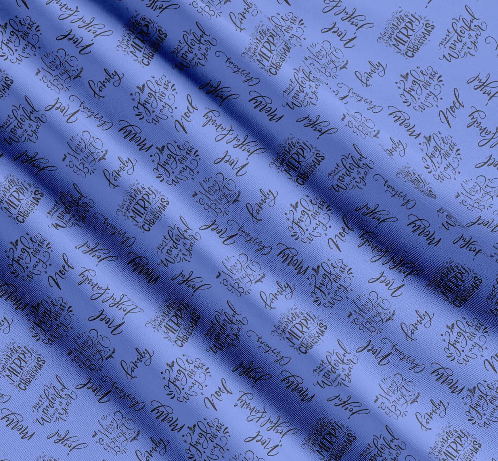 Soimoi Blue Cotton Cambric Fabric Merry Christmas Text Print Fabric by the Yard 56 Inch Wide