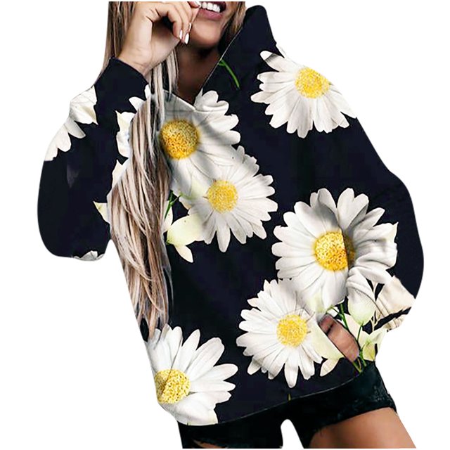 Moda Mujer O-cuello Camiseta de manga larga Estampado con capucha Blusa de bolsillo Tops Fridja ghj987+6826