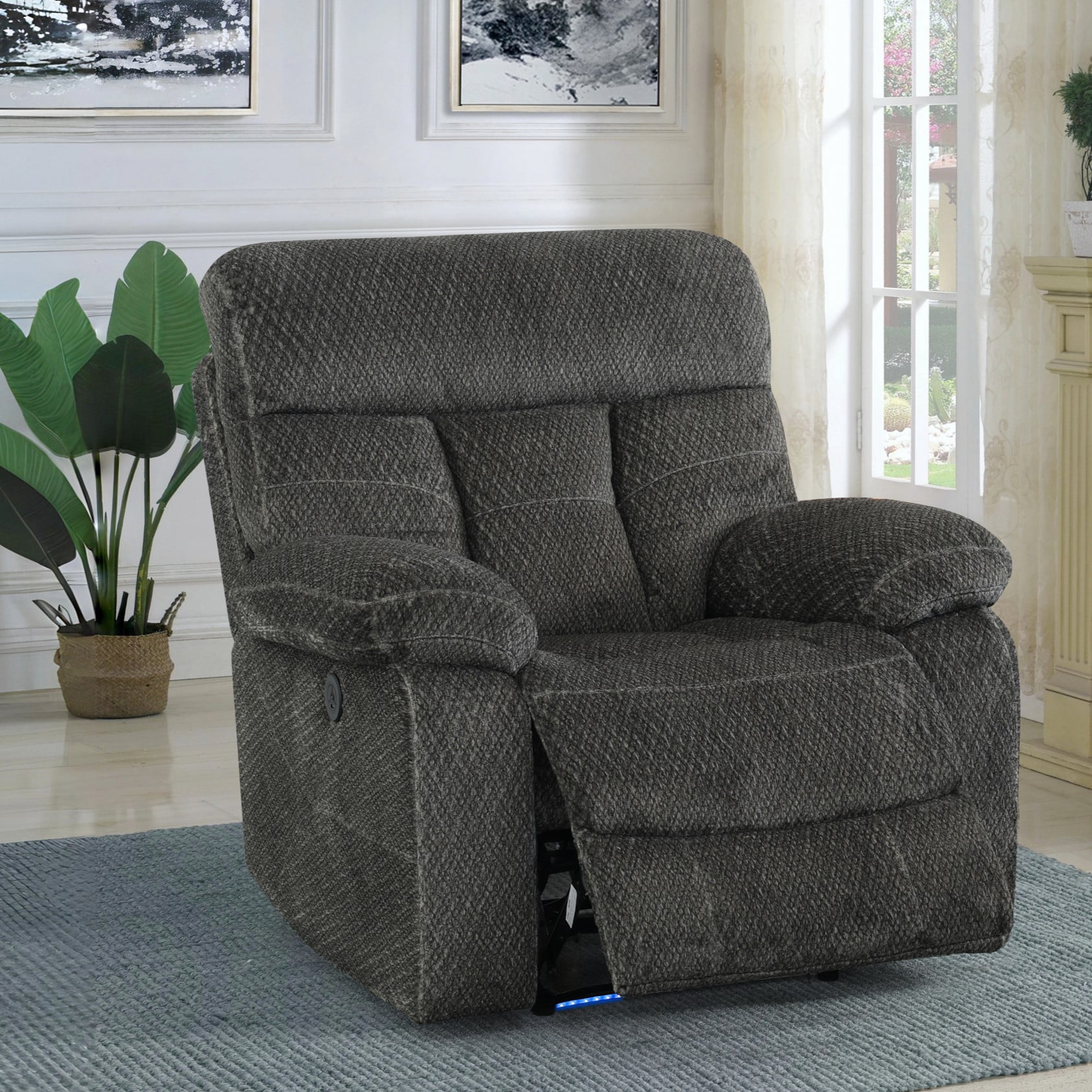 Gewnee Power Recliner Chair, Adjustable Reclining Lounge Chair with USB Ports, LED Lights, Flocking Upholstered Single Sofa Recliner for Living Room, Office, Grey