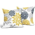 thumbnail image 5 of Blue and Yellow Dahlia Pillow Covers 18x18 Inch Set of 2 Elegant Gray Navy Blue Flower Decorative Throw Pillow Covers Linen Cushion Cover Pillow Case for Couch Sofa Bedroom Living Room, 5 of 6
