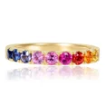thumbnail image 2 of 1 Ct Round Rainbow Sapphire Half Eternity Ring 14K Yellow Gold Over sterling silver, Multi Sapphire Eternity Band Sapphire Gemstone Ring Colorful Eternity Matching Ring Stackable Jewelry Birthday, 2 of 3