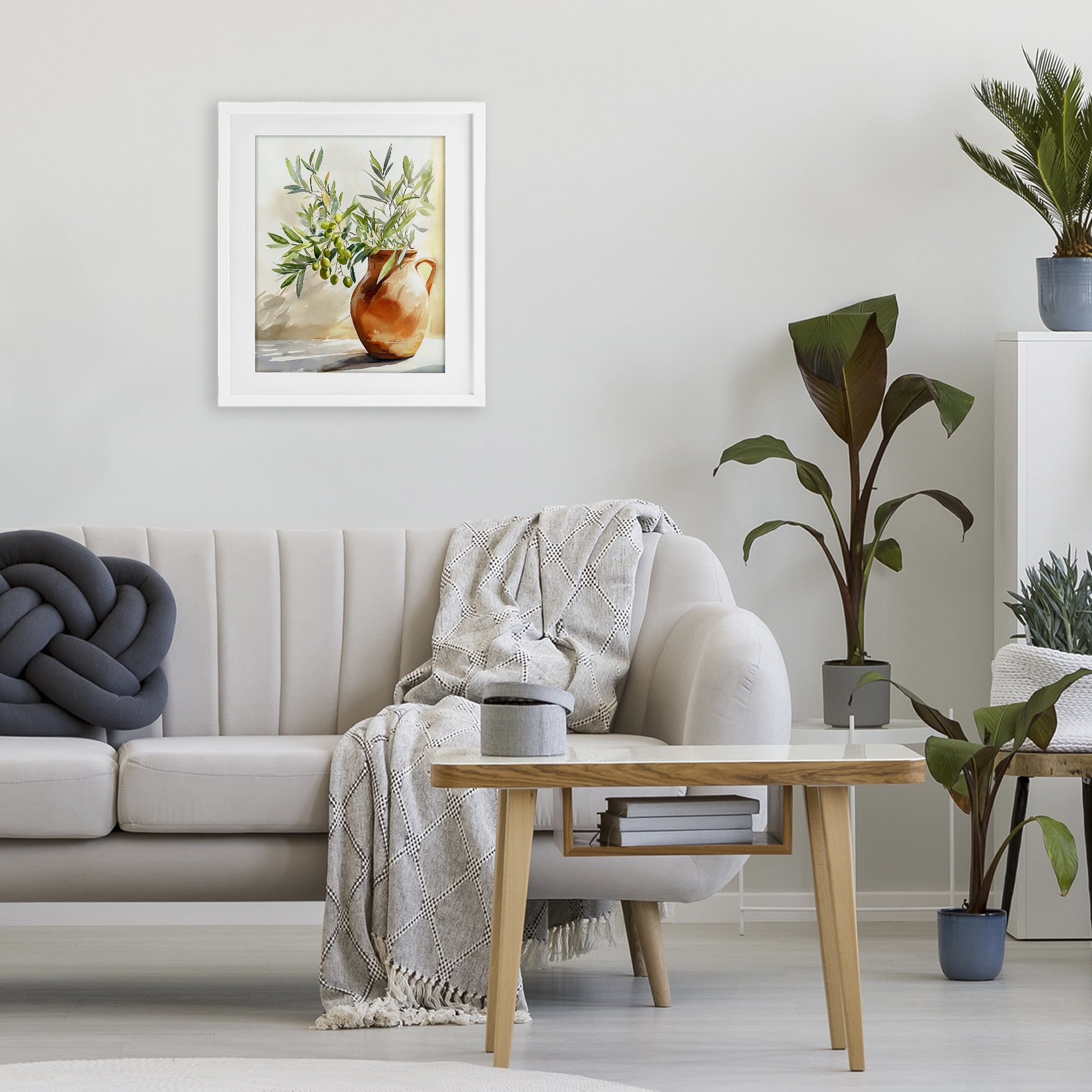 Stupell Industries Olive Branch in Terracotta Vase White Framed Print Under Glass, design by LSR Design Studio