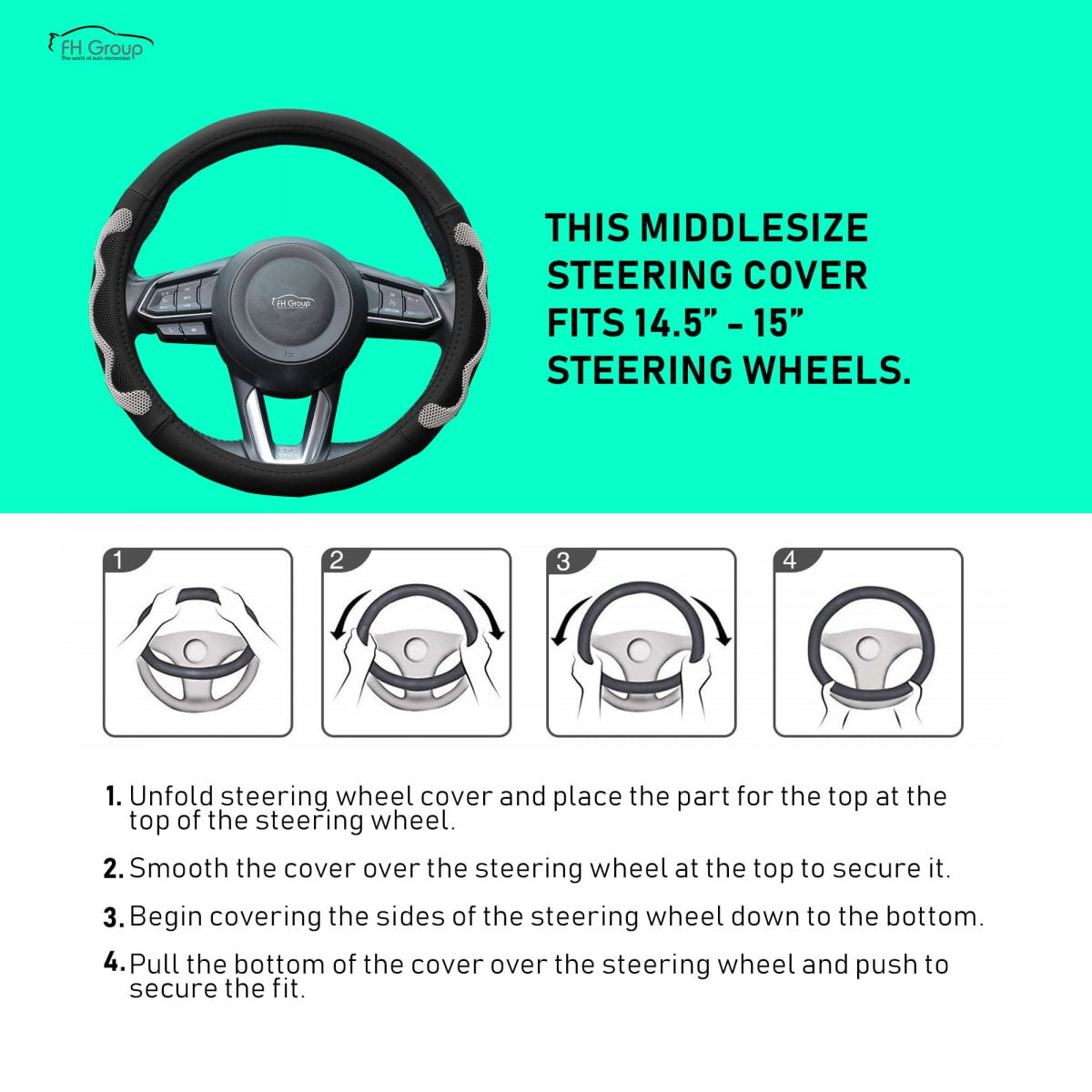 FH Group 1.6 lb. Leather Blue Steering Wheel Cover with