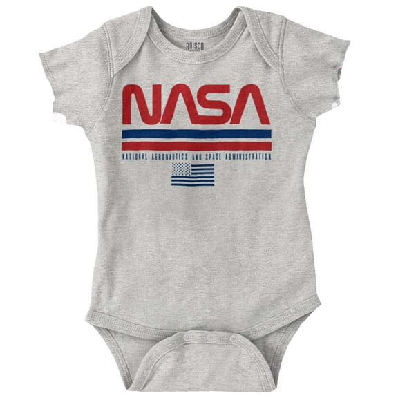 NASA Retro Worm Logo American Flag Romper Boys or Girls Infant Baby Brisco Brands 12M