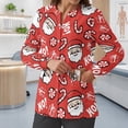 thumbnail image 3 of Binienty Christmas Santa Claus Women's Long Sleeve Scrub Jacket with Pockets Soft Breathable Fabric, Relaxed Fit for Comfort, Front Button Closure, Ideal for Hospital Nursing Staff Holiday Work Wear, 3 of 7