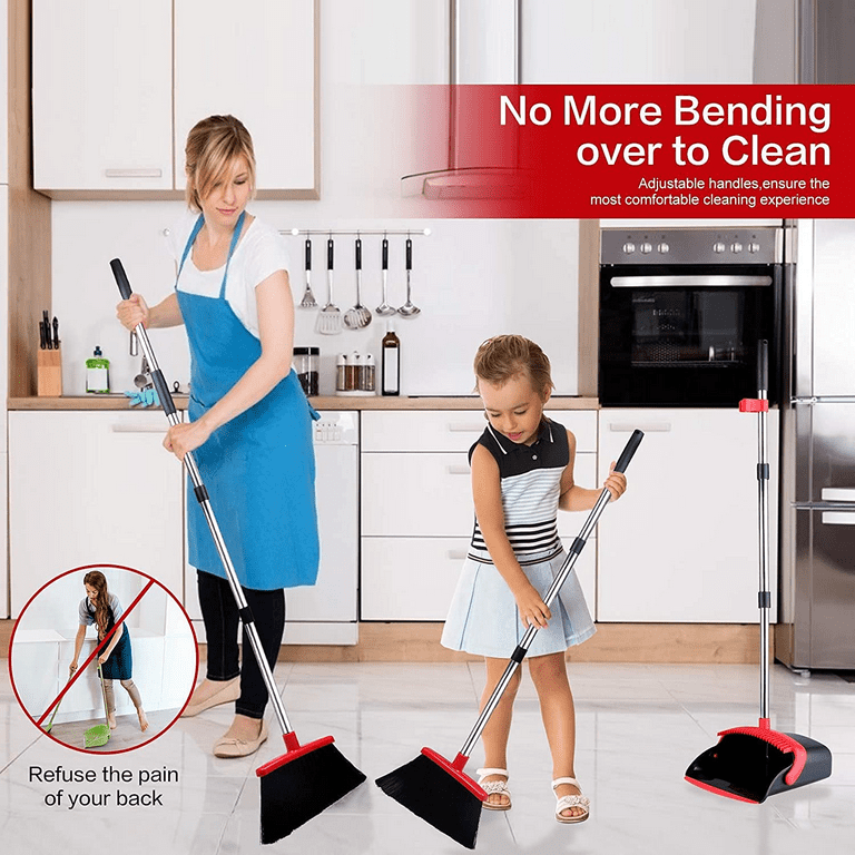 Extendable Upright Kitchen Broom and Standing Dustpan Set