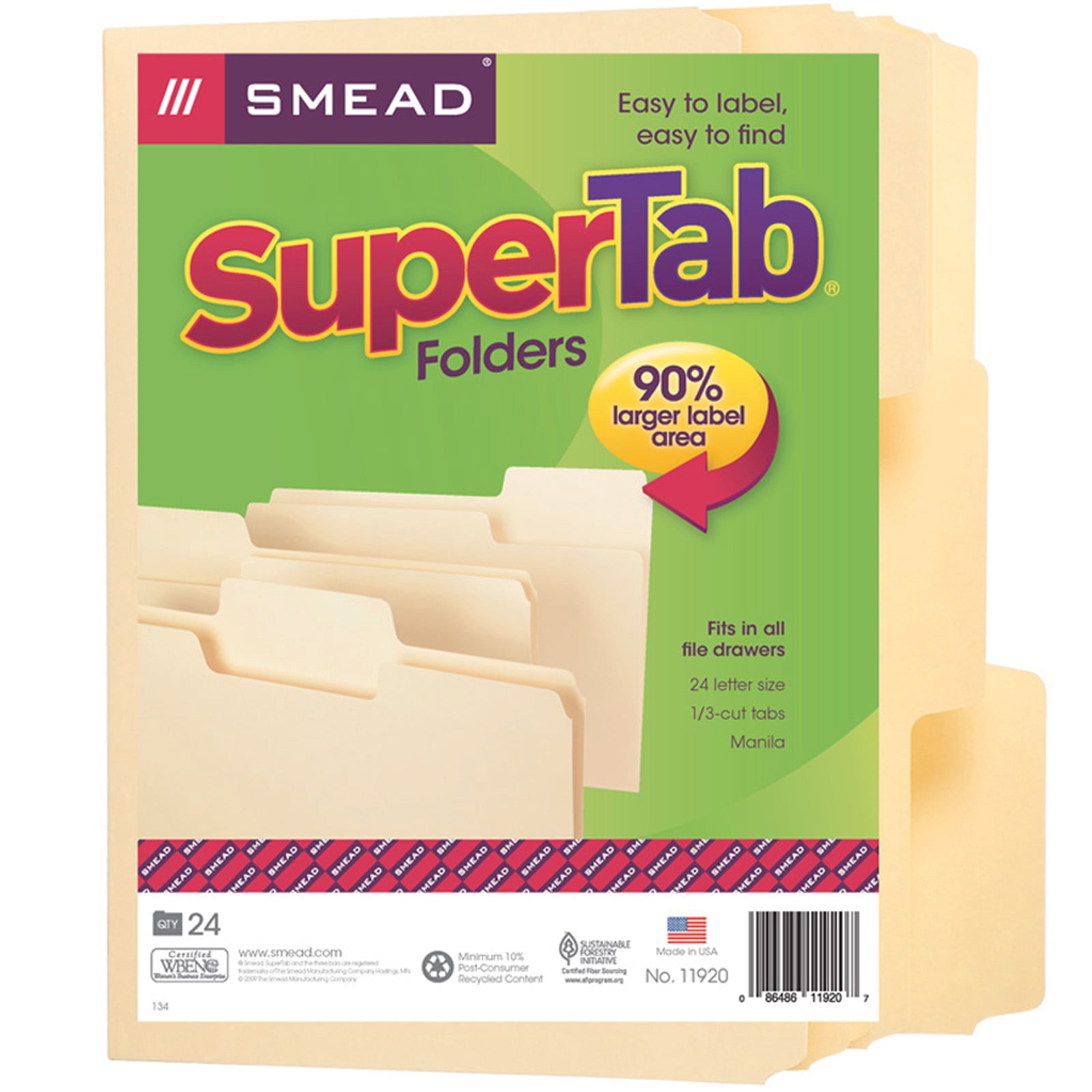 Smead SuperTab File Folder, Oversized 1/3-Cut Tab, Letter Size, Manila, 24 Per Pack, 2 Packs