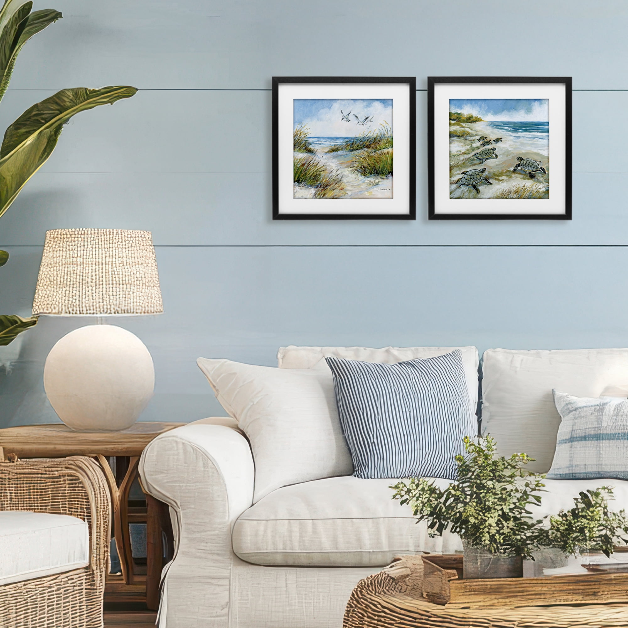 Stupell Industries Beach Creatures on Dunes 2 Piece Black Framed Print Under Glass Set, design by Susan Winget