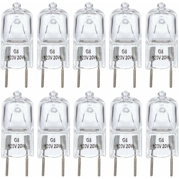 Simba Lighting Halogen Light Bulb G8 T4 20W JCD Bi-Pin Shorter 1.38" Length 120V, 2700K, 10-Pack