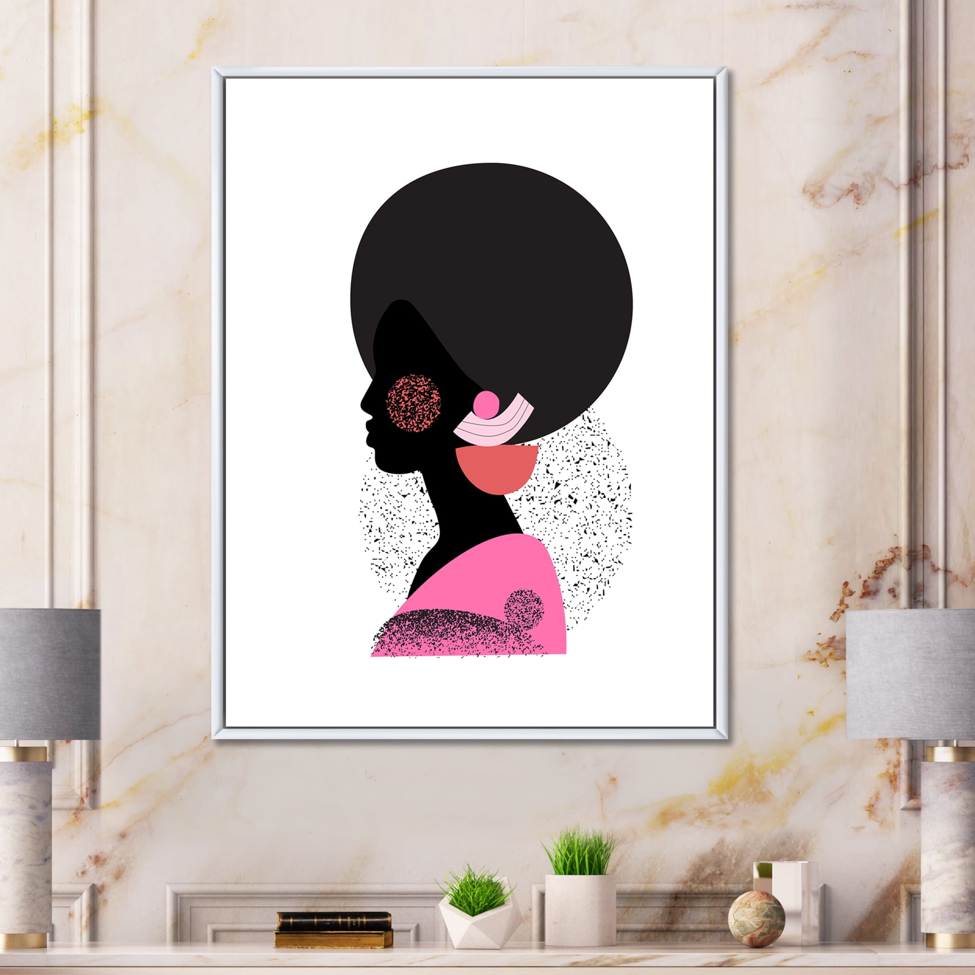 Designart 'Ethnic Geometric Silhouette of African American I' Modern Framed Canvas Wall Art Print