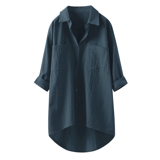 WEAIXIMIUNG T Shirts for Women Loose Fit Pack Womens Button Down Shirts Solid Classic Long Sleeve Collared Work Blouses Tops