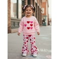 thumbnail image 3 of BemeyourBBs Toddler Baby Girl Valentines Day Outfit Love Heart Crew Neck Long Sleeve Sweatshirt and Bell  Bottom Flared Pants 2 Pcs Set Fall Winter Spring Clothes, 3 of 9