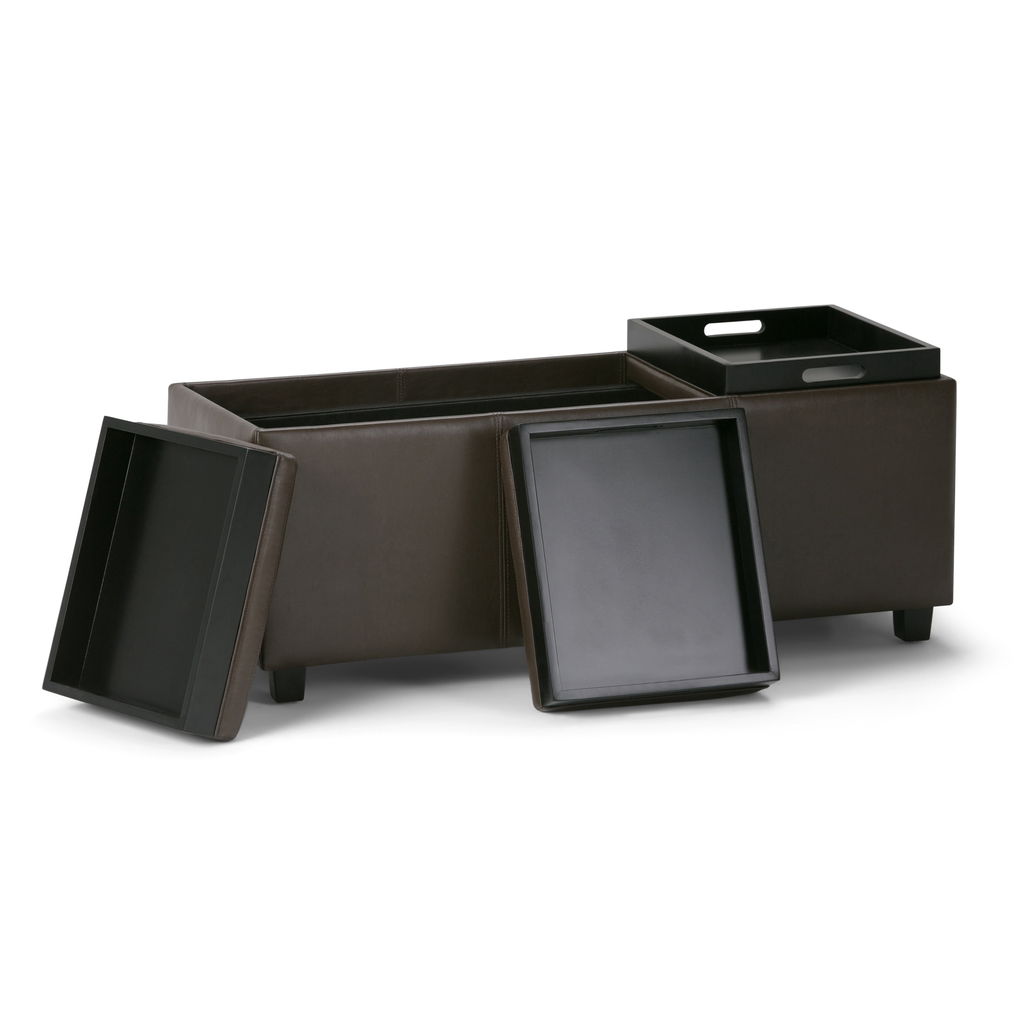 Avalon 42 inch Wide Contemporary Storage Ottoman in Chocolate Brown Vegan Leather