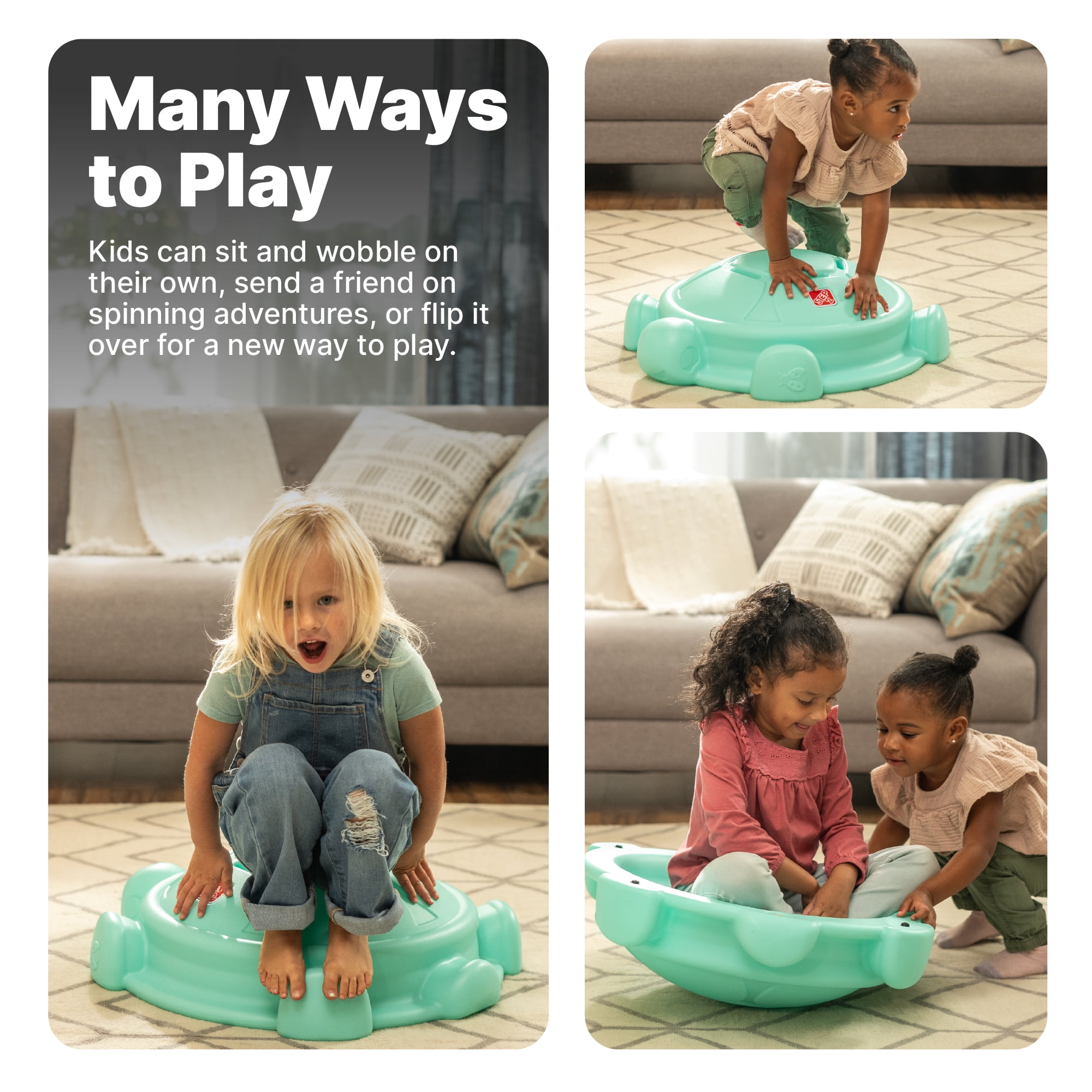 Étape2 Disque à bascule Topsy Turtle et pierre à marcher, jouet d'équilibre et d'escalade pour enfants et tout-petits, intérieur/extérieur, 18 mois - 3 ans, menthe