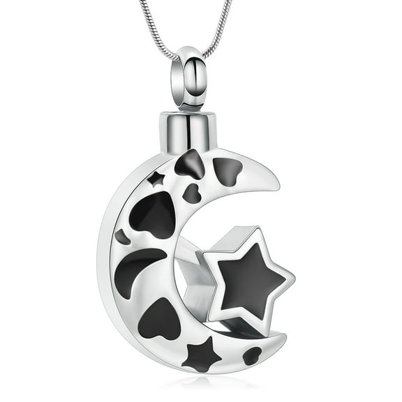Moon & Star Urn Necklace for Ashes Urn Ashes Necklace keepsake Memory Cremation Jewelry for Women Men