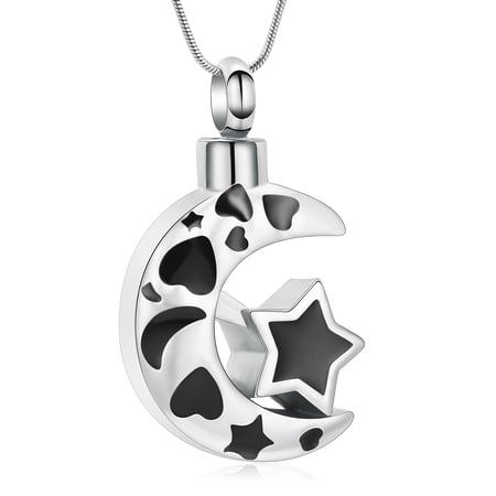 Moon & Star Urn Necklace for Ashes Urn Ashes Necklace keepsake Memory Cremation Jewelry for Women Men