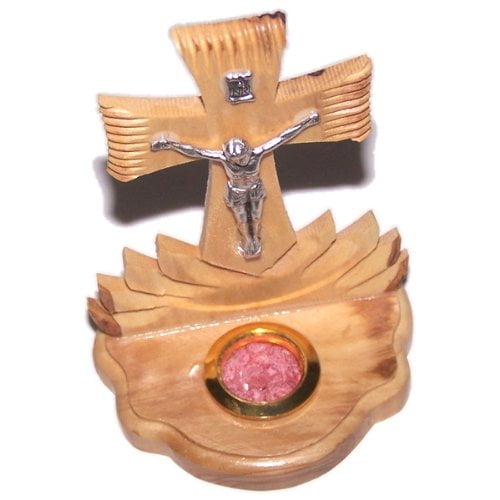Table Olive Wood Crucifix with Incense from Jerusalem (4 Inches Tall)
