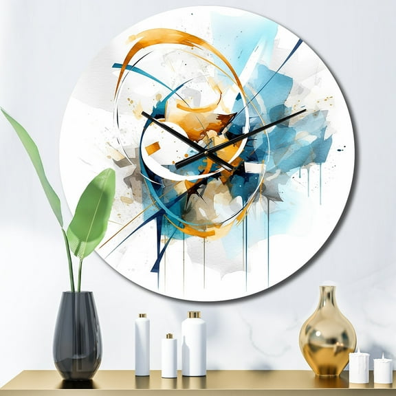 Designart "Teal & Gold Posh Resonance II" Minimalism Oversized Wall Clock