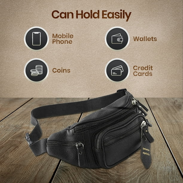 Fanny Pack Bag Multifunction Genuine Leather Bum Bag Travel Pouch for Men and Women- Multiple Pockets & Sturdy Ideal for Hiking And Cycling (Black) - Walmart.com