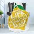 thumbnail image 4 of Lemon Soft Flannel Fleece Blanket, When Life Gives You Lemons Make Lemonade Words on Grunge Lemon Painting, Cozy Plush for Indoor and Outdoor Use, 50" x 70", Mustard Green and White, by Ambesonne, 4 of 5