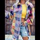 thumbnail image 3 of Camisas de Franela A Cuadros para Mujer, Chaqueta Informal de Larga con Solapa y Botones, A Azul M, 3 of 5