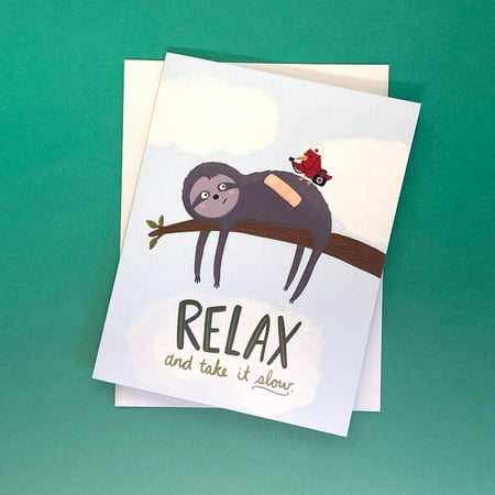 Funny Sloth Relaxation Card – “Relax and Take It Slow” Design – Envelope Included, Blank Inside – Perfect for Encouragement and Stress Relief