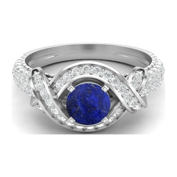 Estate Ring 6MM Round Lapis 925 Sterling Silver Women Valentines Day Gifts Ring