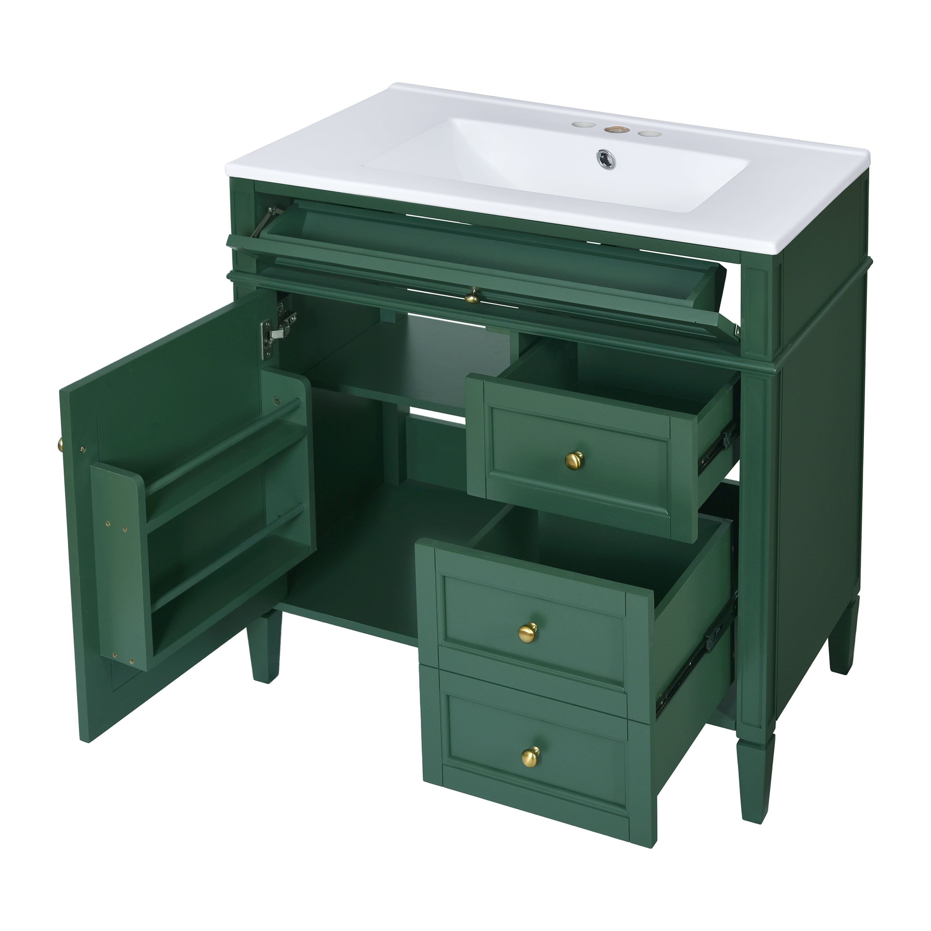 Euroco Modern Bathroom Vanity with Drawers, Cabinet Door Organizer & Tip-Out Tray,Freestanding Storage Cabinet with Sink Compatibility