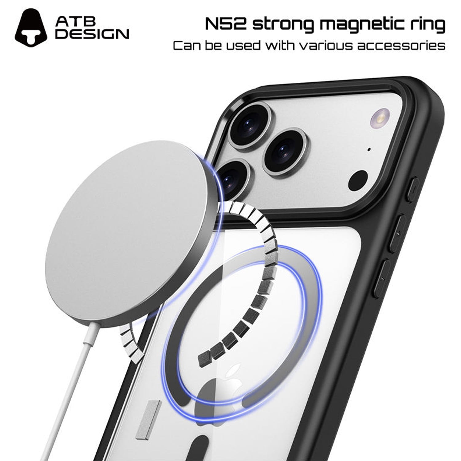Metal Wireless Charging Case for iPhone 17 Pro Max - Black