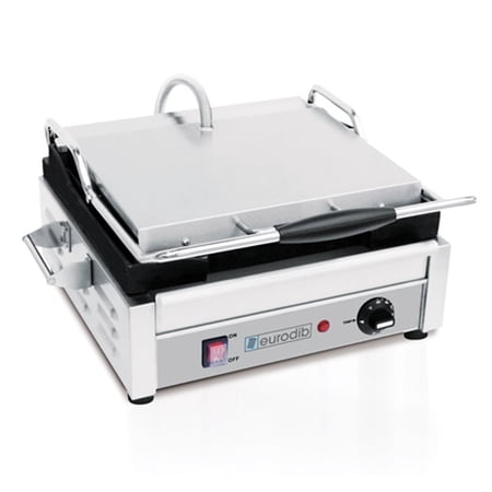 Eurodib Single Panini Grill | Commercial Flat Top & Bottom Press, Cast Iron Plates, Adjustable Temperature