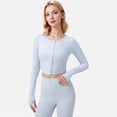 thumbnail image 2 of Active Women's Cropped Button-Front Long Sleeve Top with Thumbholes - X Large, Light Blue, 2 of 7