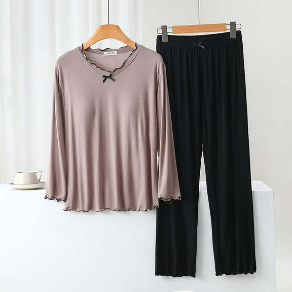 HCURIBAD Sleep Shirts for Women, Womens Pajama Sets Pj Set Long Sleeve Top Built in Bra with Long Pants Sleepwear, Halloween Pajamas Women, Pajamas for Women Set, Sets for Women Beige L