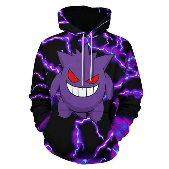 Gengar Hoodies for Men Women 3D Print Pullover Novelty Hooded Sweatshirt Hoodies with Big Pockets S