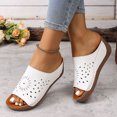 thumbnail image 2 of Women's Hollow Out Wedge Mules Comfortable Platform Sandals Slip On Open Toe Clogs Lightweight Non Slip Beach Slides White Size 9, 2 of 8