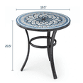 thumbnail image 6 of 19.5 inch Side Table, Round Iron Top with Tripod Legs, Indoor Outdoor Accent End Table, Blue & White Mandala Mosaic, 6 of 10