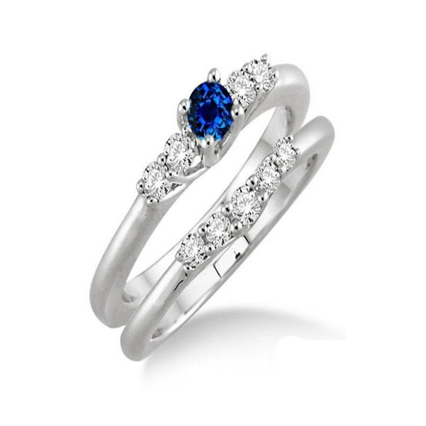 JeenJewels - 1.25 Carat Sapphire and Diamond Inexpensive Bridal Set in ...