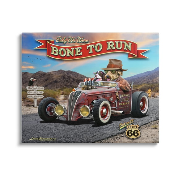 Stupell Industries Bone to Run Dogs Transportation Painting Gallery Wrapped Canvas Art Print Wall Art, 48 x 36