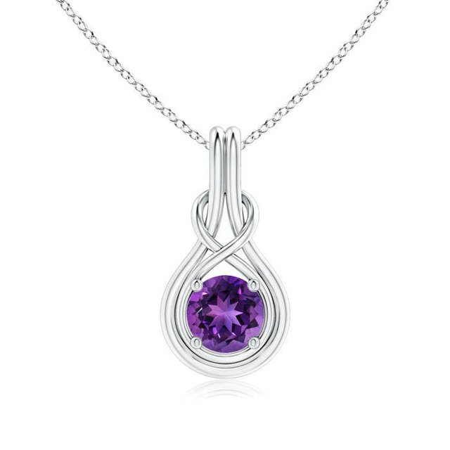 Angara Collier en Améthyste Naturelle - Pendentif Solitaire en Améthyste Ronde 1,15 ct Nœud Infini en Platine pour Femmes