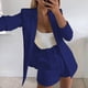 thumbnail image 2 of Conjunto de tres piezas con cinturón y pantalones cortos informales con cuello vuelto y manga larga de Color liso a la moda para mujer Wmkox8yi  bvn4074, 2 of 7
