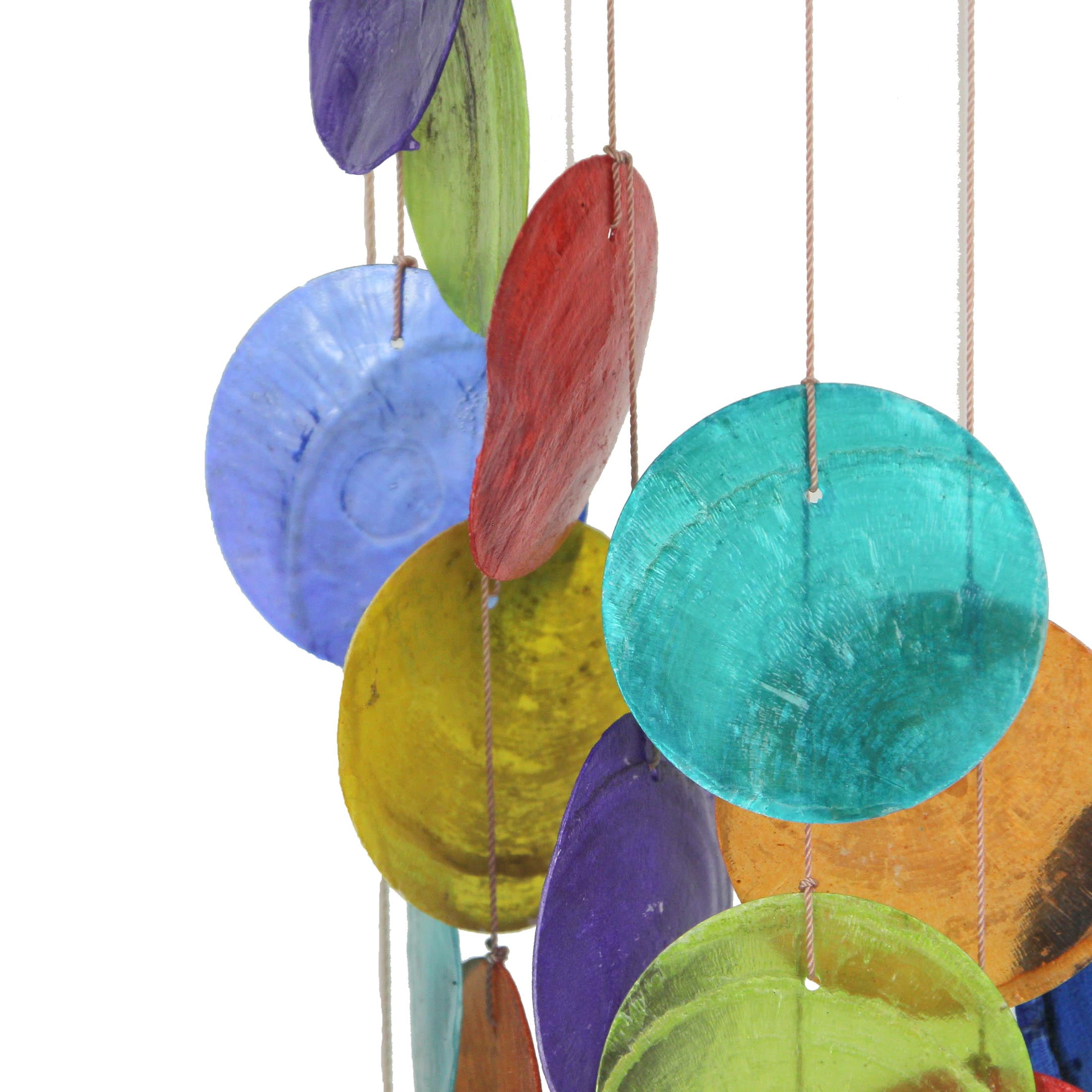 J.D. Yeatts Dyed Capiz Shell 26 inch Long Spiral Wind Chime Rainbow Colors