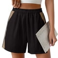 thumbnail image 6 of USSUMA Womens Colorblock Patchwork Wide Leg Five Inch Inseam Shorts High Waist Elastic Waist Pull On Breathable Cotton Blend Relaxed Fit Casual Summer Beachwear Travel, 6 of 7