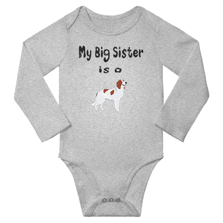 

My Big Sister is a Irish Red And White Setter Dog Funny Baby Long Sleeve Bodysuit Boy Girl (Gray 6-12M)