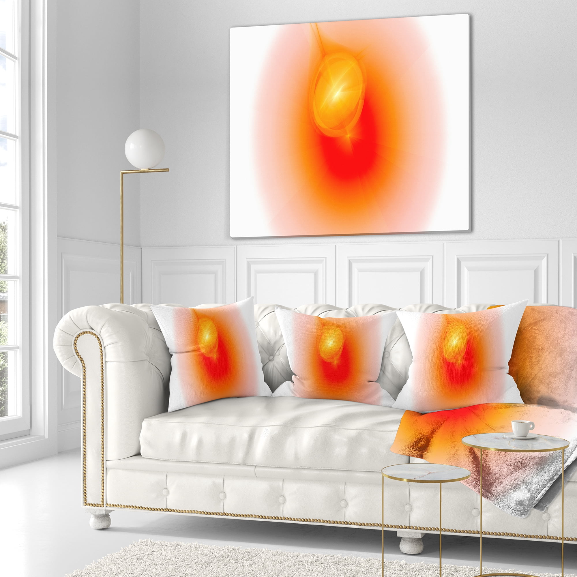 Designart Red Luminous Misty Sphere - Abstract Throw Pillow - 18x18