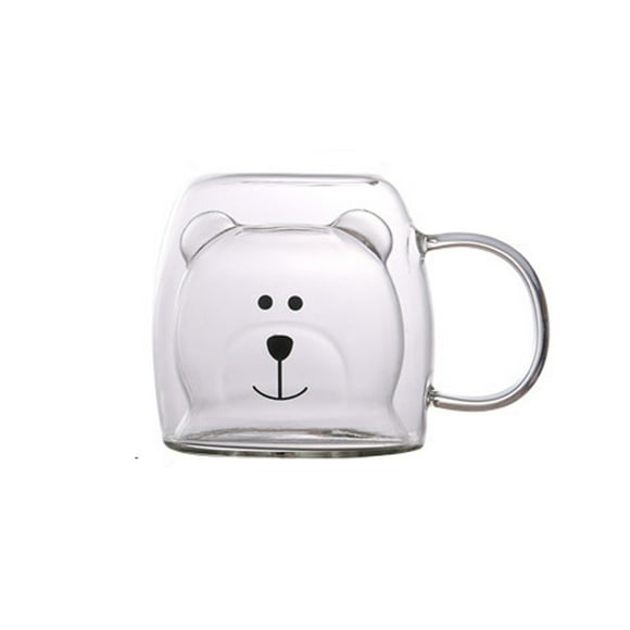 Kmbangi Double Wall Glass Mugs Cute Bear Cup Coffee Mugs Birthday Gifts