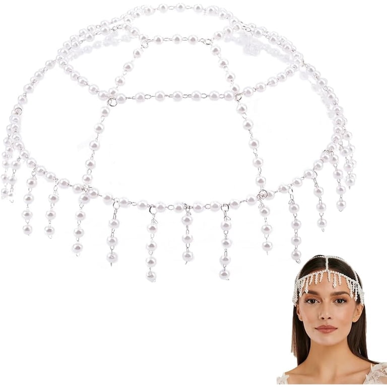 1920s Pearl Flapper Headpiece Roaring Gatsby Bead Bridal Cosplay Amazon.com: BABEYOND 1920s Pearl Flapper Cap Headpiece  main image 4